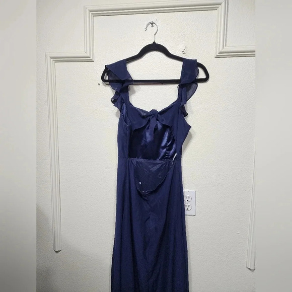 Lulu's Sweetest Entrance Navy Blue Ruffled Tie-Back Maxi Dress M Wedding Party - Picture 9 of 11